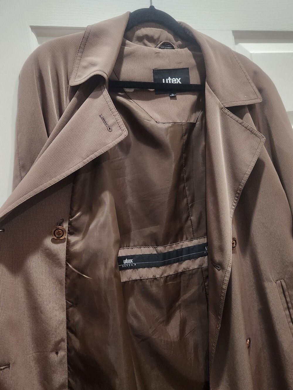Utex Taupe Brown Double-Breasted Trench Coat